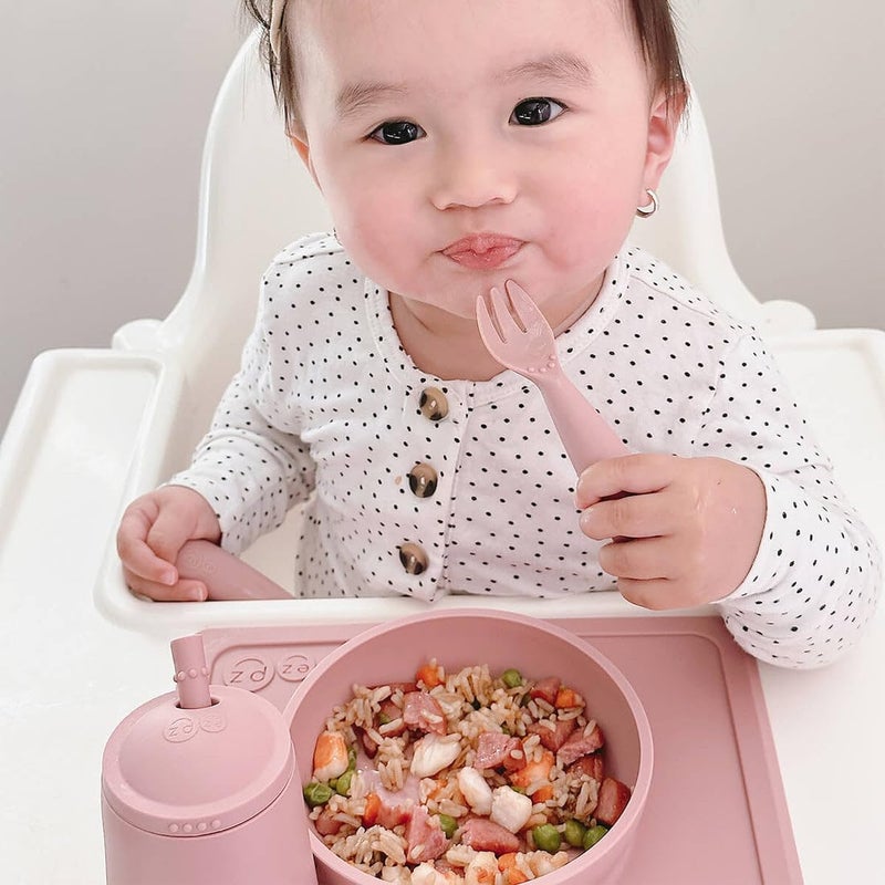ezpz Mini Utensils - 12 Months+ (Fork & Spoon in Blush) - 100% BPA Free Fork and Spoon - Toddler Utensils - Designed by a Pediatric Feeding Specialist - Image 2