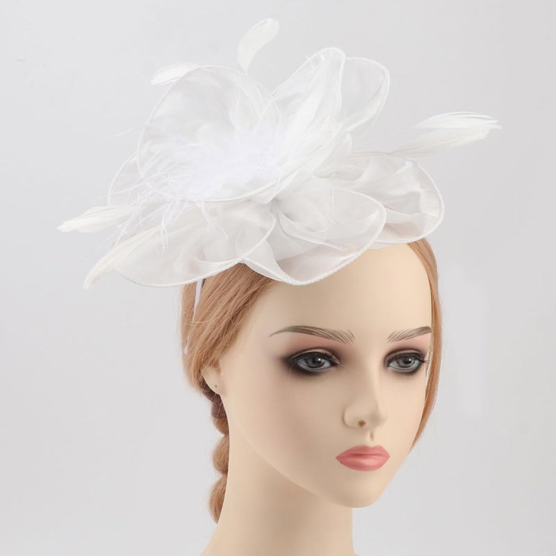 DRESHOW Fascinators Hat Flower Mesh Ribbons Feathers on a Headband and a Clip Tea Party Headwear for Girls and Women - Image 2