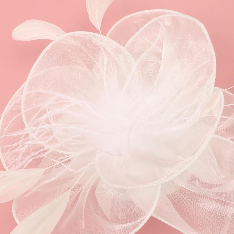 DRESHOW Fascinators Hat Flower Mesh Ribbons Feathers on a Headband and a Clip Tea Party Headwear for Girls and Women - Image 5