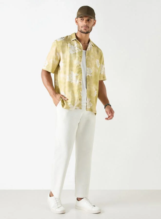 Iconic Iconic All-Over Print Shirt with Camp Collar and Short Sleeves