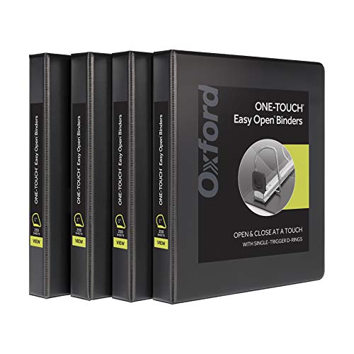 Oxford 3 Ring Binders, 1 inch ONE-Touch Easy Open D Rings, Durable Binders for School and Office, ClearVue, Xtralife Hinge, Non-Stick, PVC-Free, Black, Holds 250 Sheets, 4 PK (79903) - Image 1