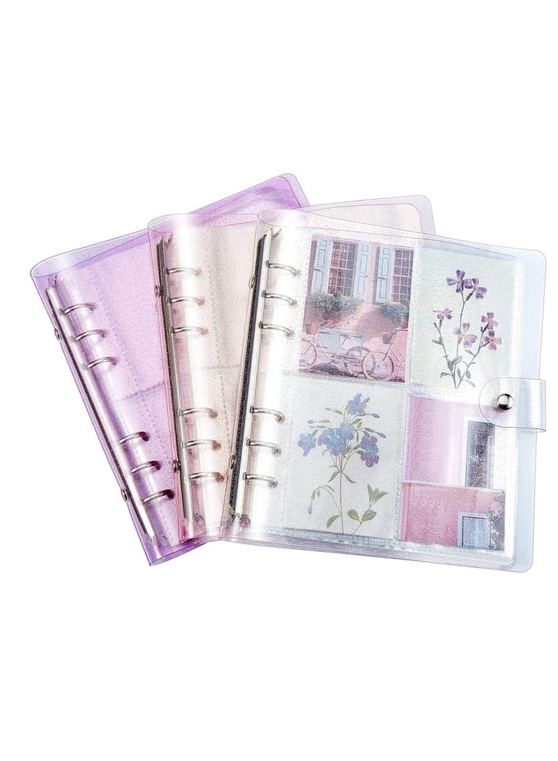 Captaintech 3 Pcs Portable Kpop Photo Card Holder Book, 600 Pockets Photo Card Holder 3 inch Photo 6 Ring Shiny Transparent Photo Card Flipchart Photo for Photo Album Business Card Postcard Photo Storage - Image 1