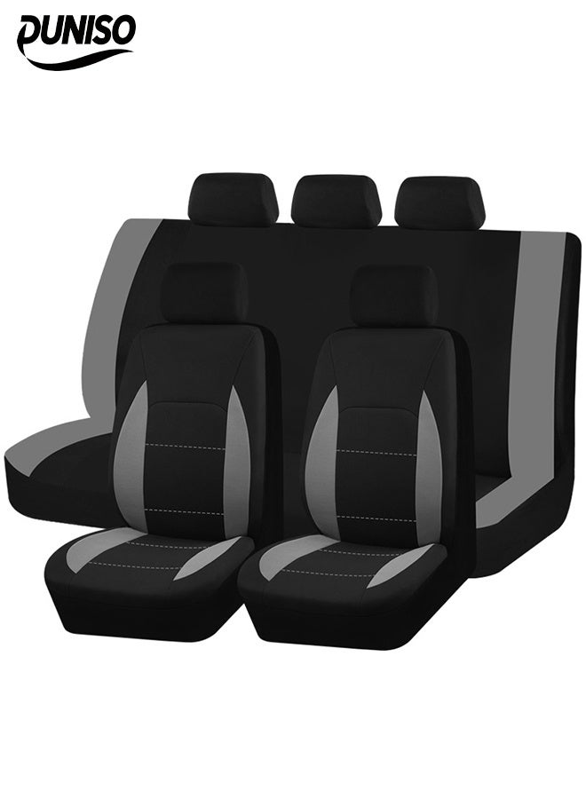 DUNISO 9 Pcs Car Seat Cover, Universal Fully Wrapped Seat Cushion, Five Seats Cloth Car Backrest Seat Cover, Wear Resistant And Anti Slip, Suitable For All Seasons, Suitable For Most Car Seats  - Image 1