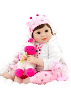 Aori Reborn Baby Dolls 22 Inch Realistic Lifelike Girl Dolls in Soft Vinly and Weighted Soft Body with Pink Deer Clothes and Doll Accessories Set  - Image 4