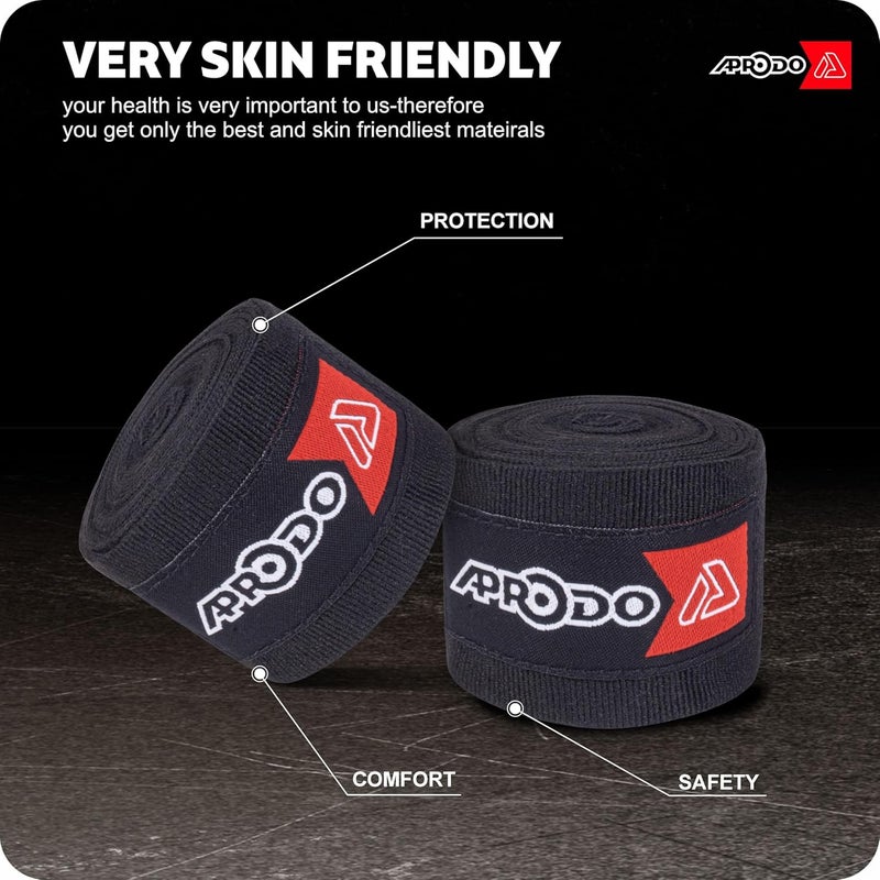 Aprodo Boxing Hand Wraps Perfect Spandex Elastic Stretch for Men & Women (Black, (180") 4.50m) - Image 2