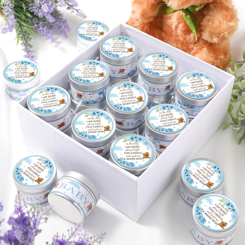 ميتلي 24 قطعة دب هدايا حفلة استقبال مولود شموع معطرة باللافندر، هدايا استقبال مولود للضيوف، شموع تي لايت ريفية، هدايا عودة للكشف عن الجنس للفتاة والفتى (1.2 أونصة، أزرق) - Image 4