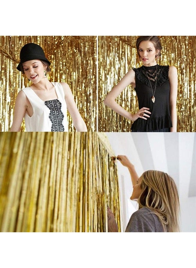 Twinkle Star 2 Pack Photo Booth Backdrop Metallic Tinsel Foil Fringe Curtains Environmental Background for Birthday Wedding Party Christmas Decorations (Gold) - Image 3