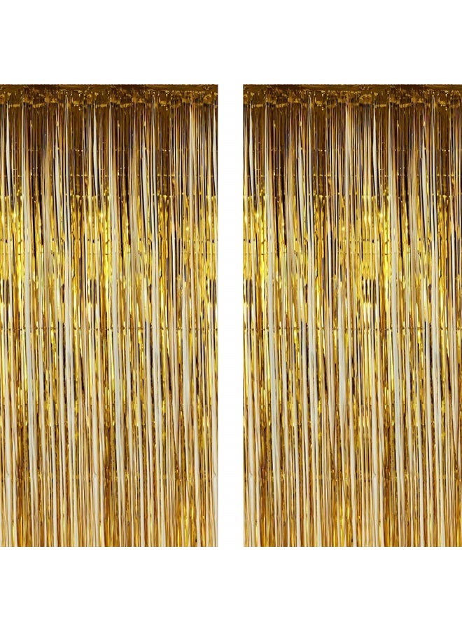 Twinkle Star 2 Pack Photo Booth Backdrop Metallic Tinsel Foil Fringe Curtains Environmental Background for Birthday Wedding Party Christmas Decorations (Gold) - Image 1