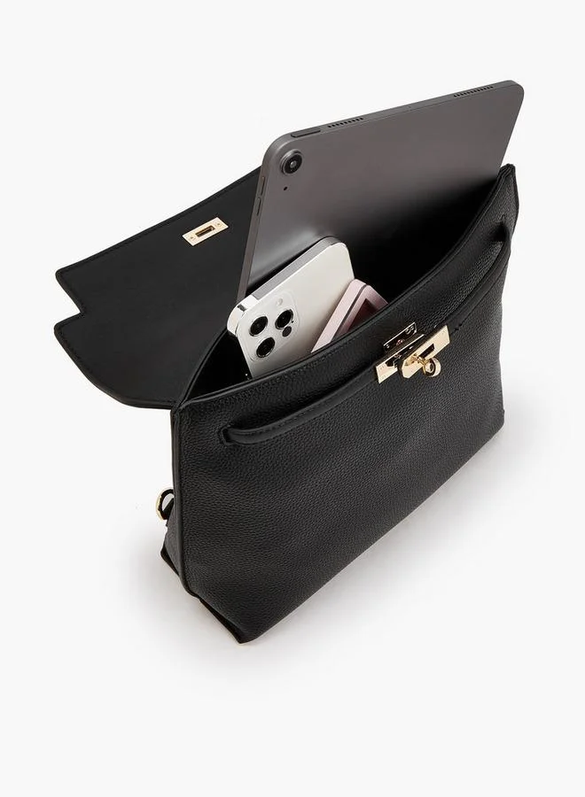 Celeste BLACK Solid Backpack With Twist Lock Closure for Women | Best Price UAE