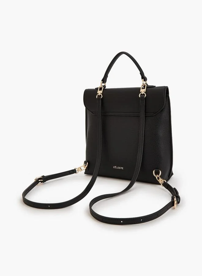 Celeste BLACK Solid Backpack With Twist Lock Closure for Women | Best Price UAE