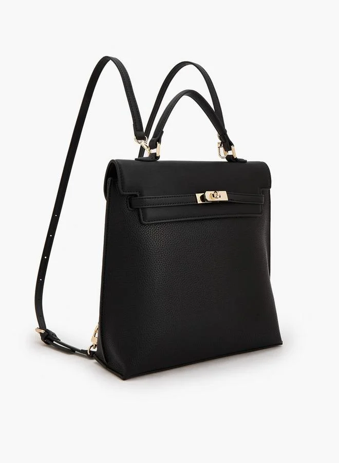 Celeste BLACK Solid Backpack With Twist Lock Closure for Women | Best Price UAE