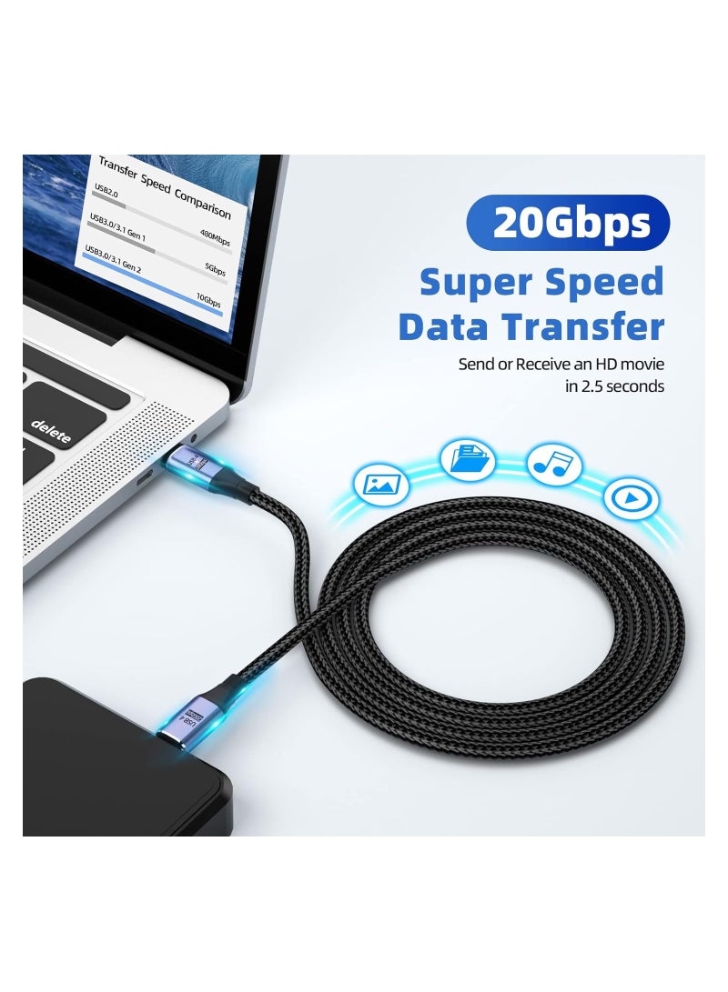 كابل شحن مغناطيسي USB C إلى USB C بقوة 100 واط، 24 دبابيس PD شحن سريع USB 4 20 جيجابت في الثانية نقل بيانات 8K@60Hz فيديو، كابل شاحن مغناطيسي للشحن السريع لجهاز MacBook Pro/Air والمزيد من هواتف Type C (6.5 قدم)
