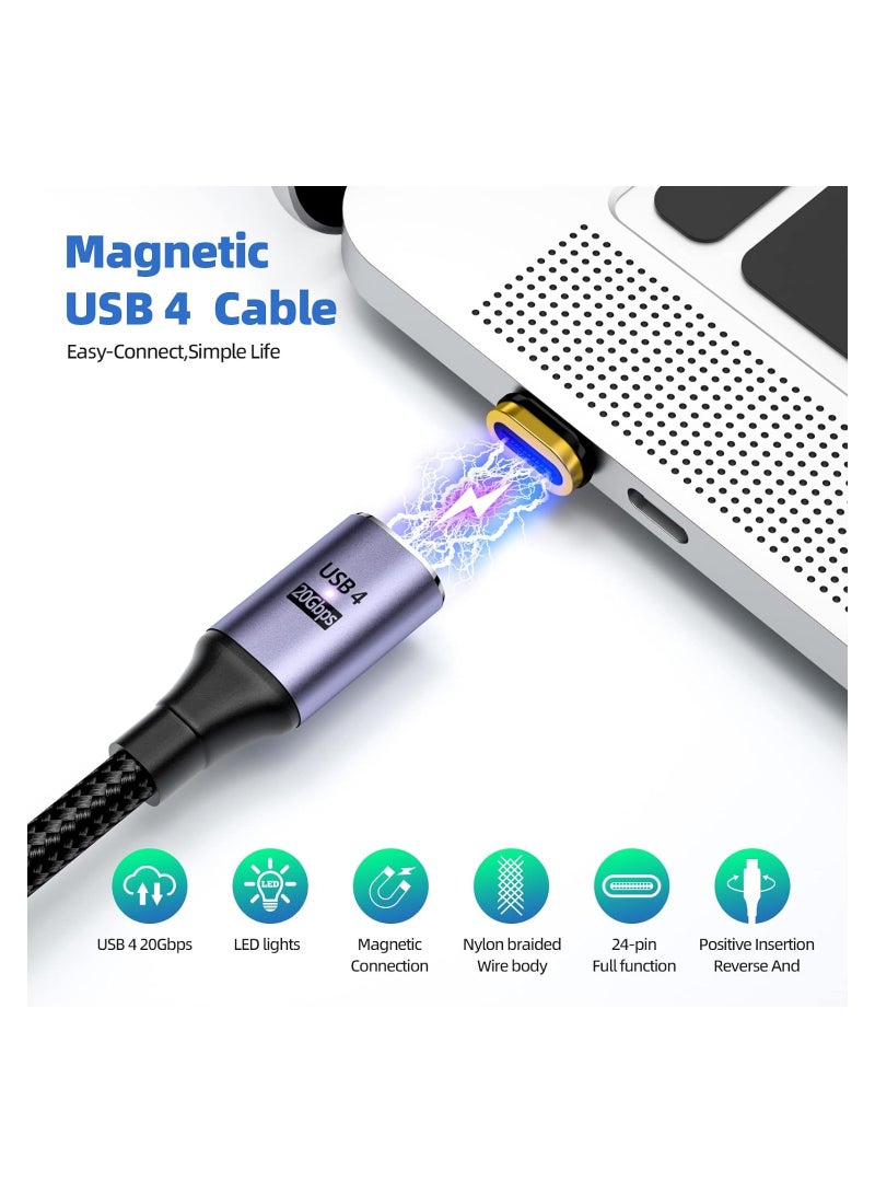كابل شحن مغناطيسي USB C إلى USB C بقوة 100 واط، 24 دبابيس PD شحن سريع USB 4 20 جيجابت في الثانية نقل بيانات 8K@60Hz فيديو، كابل شاحن مغناطيسي للشحن السريع لجهاز MacBook Pro/Air والمزيد من هواتف Type C (6.5 قدم)