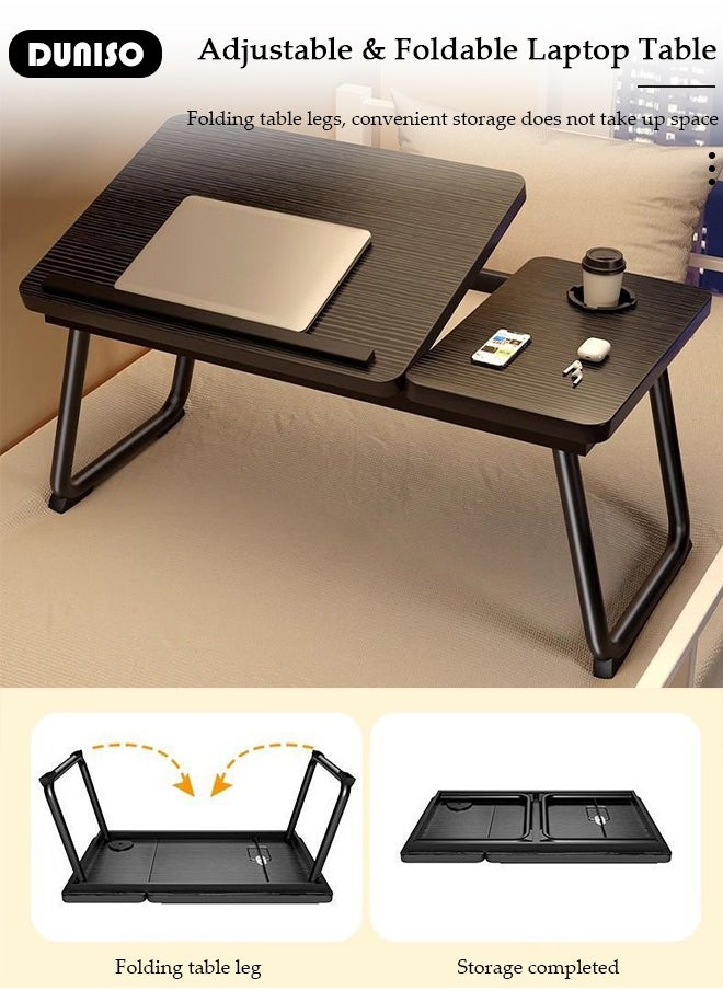 Laptop Bed Tray Desk, Adjustable Folding Laptop Bed Table, Portable Standing Desk, Foldable Lap Tablet Desk with Cup Holder for Bed Couch Sofa Floor, Working, Writing