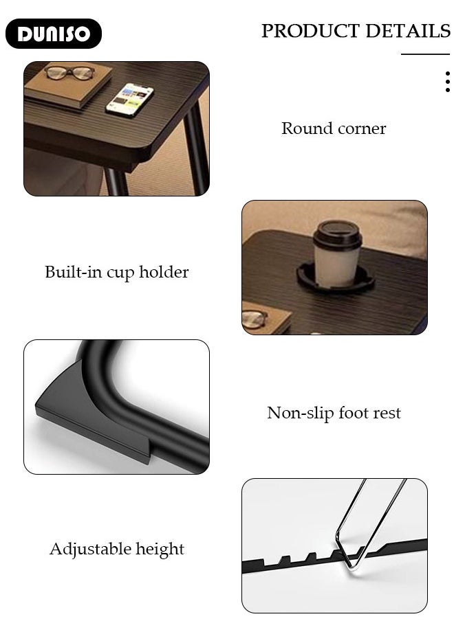 Laptop Bed Tray Desk, Adjustable Folding Laptop Bed Table, Portable Standing Desk, Foldable Lap Tablet Desk with Cup Holder for Bed Couch Sofa Floor, Working, Writing