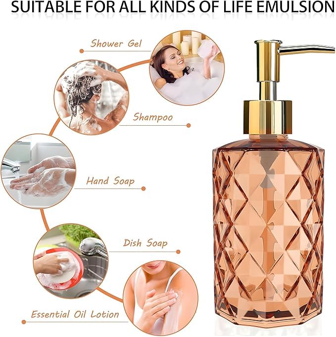 Shrux Handwash Dispenser Bottle for Bathroom Liquid Body Soap Pump Dispenser330ML Pack of 1 Pcs Dimon Cut Design Glass Soap Dispenser Body Lotion Hair Oil and Hair Serum Storage Bottle - Image 3