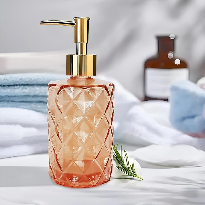 Shrux Handwash Dispenser Bottle for Bathroom Liquid Body Soap Pump Dispenser330ML Pack of 1 Pcs Dimon Cut Design Glass Soap Dispenser Body Lotion Hair Oil and Hair Serum Storage Bottle - Image 2