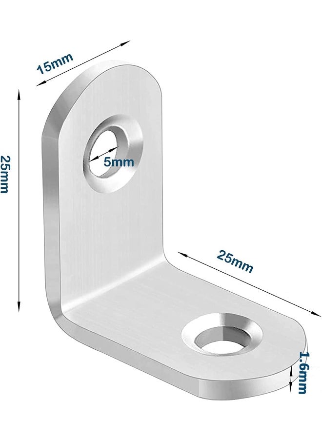 Rubik Corner Brace L Shaped Bracket, 8pcs Stainless Steel Corner Code Decorative Joint Right Angle Bracket for Shelf Supports Fixing Wood Furniture Chair Table Cabinet Bed with Screws (25x25x15mm)  - Image 2