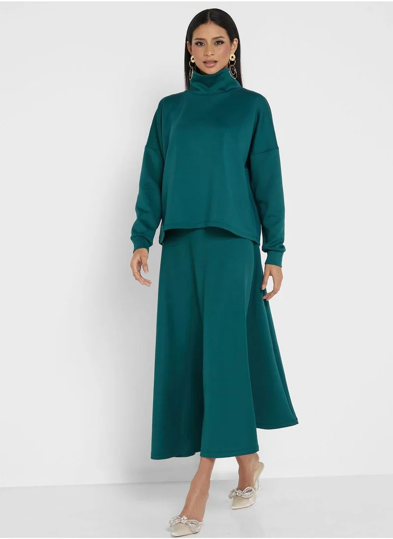 Benin by modanisa High Neck Top And High Waist Skirt Set