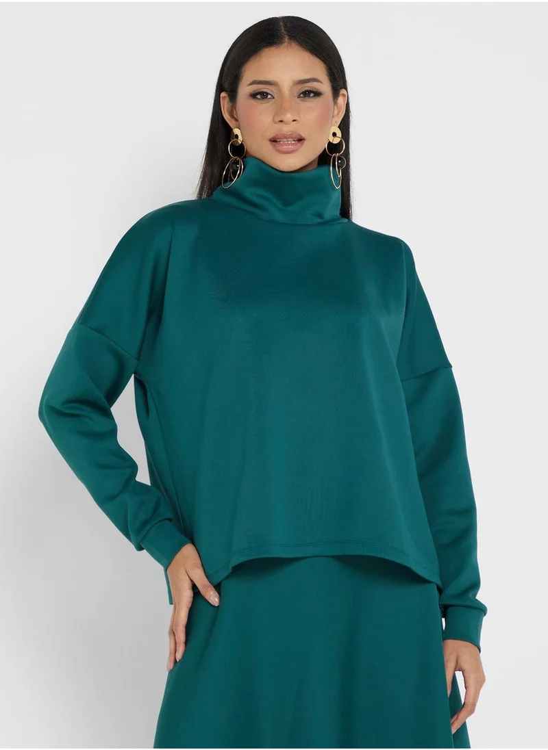 Benin by modanisa High Neck Top And High Waist Skirt Set