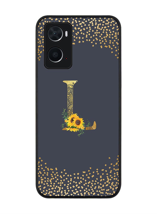 Stylizedd Rugged Black edge case for Oppo A96 4G/A36/A76 Slim fit Soft Case Flexible Rubber Edges Anti Drop TPU Gel Thin Cover - Custom Monogram Initial Letter Floral Pattern Alphabet - L (Grey ) - Image 1