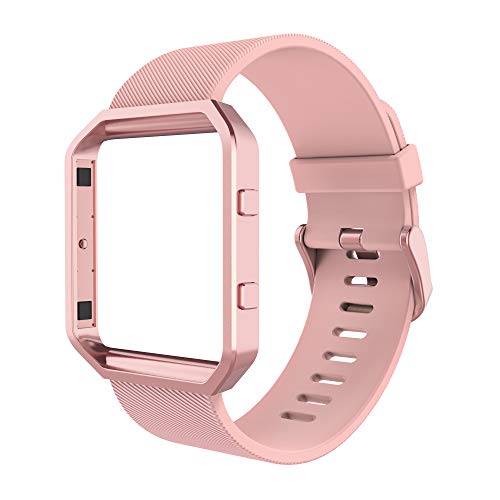 Simpeak Sport Band Compatible with Fitbit Blaze Smartwatch Sport Fitness, Silicone Wrist Band with Meatl Frame Replacement for Fitbit Blaze Men Women, Small, Pink Band+Rose Pink Frame - Image 1