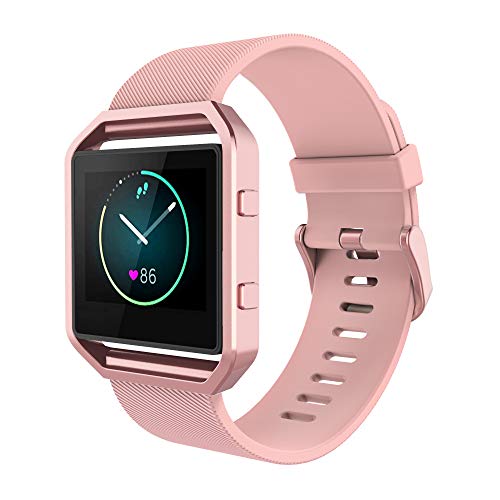 Simpeak Sport Band Compatible with Fitbit Blaze Smartwatch Sport Fitness, Silicone Wrist Band with Meatl Frame Replacement for Fitbit Blaze Men Women, Small, Pink Band+Rose Pink Frame - Image 3