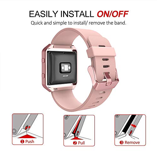 Simpeak Sport Band Compatible with Fitbit Blaze Smartwatch Sport Fitness, Silicone Wrist Band with Meatl Frame Replacement for Fitbit Blaze Men Women, Small, Pink Band+Rose Pink Frame - Image 2