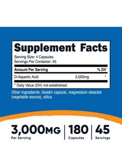 Nutricost Nutricost D-Aspartic Acid Capsules (Pack of 180 Capsules) (3000mg Serving)  - Image 2