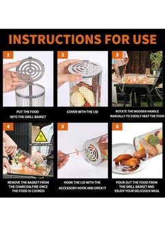 XiuWoo 2 PCS 304 Stainless large capacity Steel Nesting Grill Baskets, Rolling Grilling Net, BBQ Accessories Tools, barbecue cooking accessories with Removable Wooden Handle  - Image 5