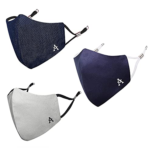 MASQ By Q-One Alphabet-V 4 Layer, Anti-Pollution Reusable, with Ear Adjusters, Anti-Bacterial (BFE>99%), Cotton Cloth Face Mask Combo for Unisex, Men, Women (Large, Navy-Grey-Denim, Pack of 3) - Image 1