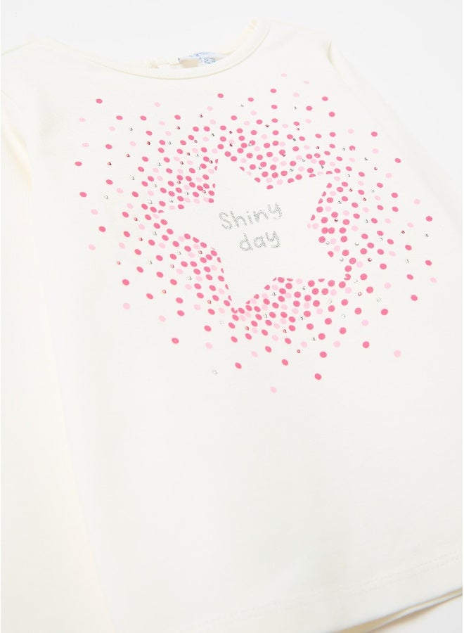 او في اس تيشيرت بأكمام طويلة مزين بالكريستال وطبعة - Image 3