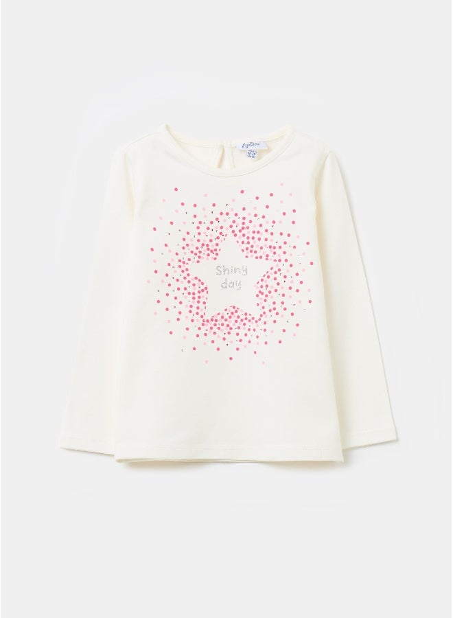 او في اس تيشيرت بأكمام طويلة مزين بالكريستال وطبعة - Image 1