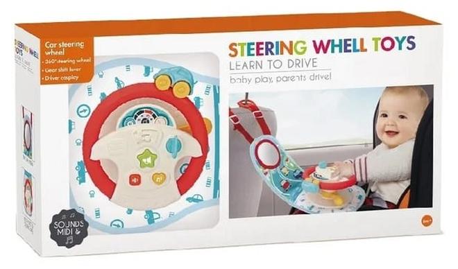 ألعاب مقعد السيارة للأطفال مع مرآة تحوي طارة دركسيون مع اضواء موسيقية واصوات قيادة ، لعبة قيادة تفاعلية للأطفال الصغار تطور المهارات الحركية الدقيقة والخيال - Image 1