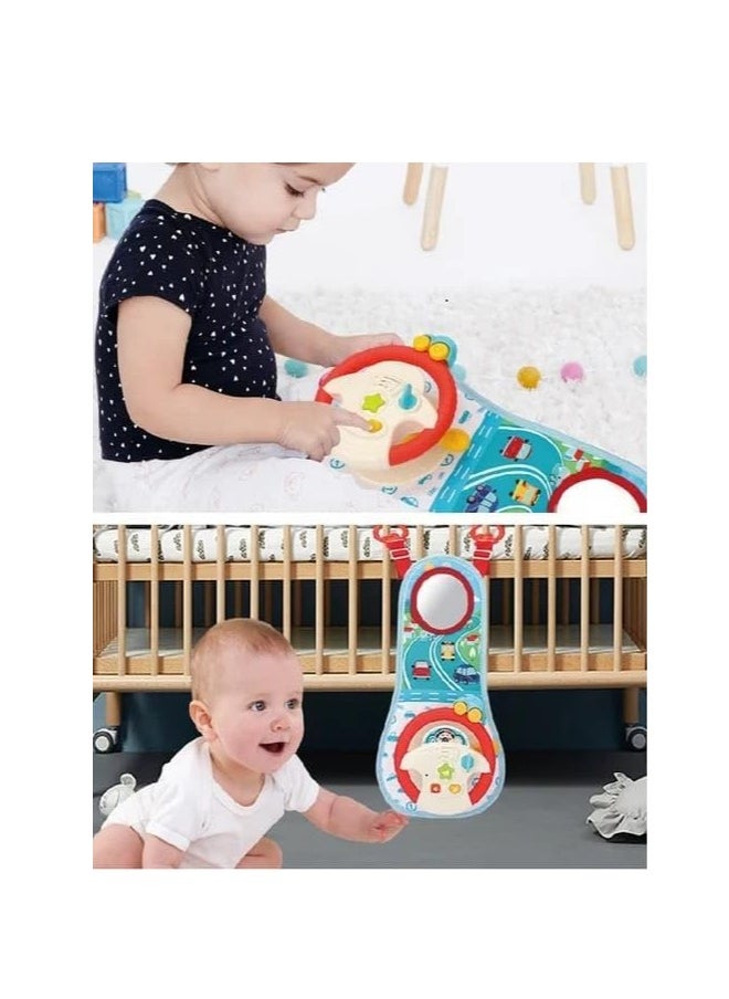Baby Car Seat Toys with Mirror Steering Wheel with Lights, Music and Driving Sounds, Interactive Driving Toy for Toddlers Develops Fine Motor Skills and Imagination