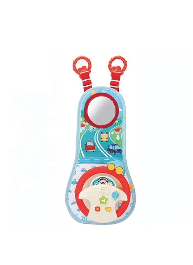Baby Car Seat Toys with Mirror Steering Wheel with Lights, Music and Driving Sounds, Interactive Driving Toy for Toddlers Develops Fine Motor Skills and Imagination