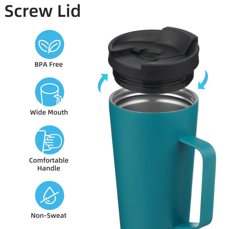 Konokyo Insulated Tumbler with Handle and Straw, 22 OZ Travel Coffee Mug Stainless Steel Cup Metal Water Bottle,Blue - Image 3