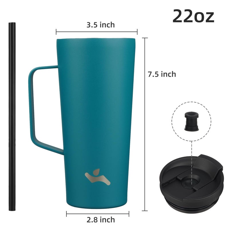 Konokyo Insulated Tumbler with Handle and Straw, 22 OZ Travel Coffee Mug Stainless Steel Cup Metal Water Bottle,Blue - Image 2
