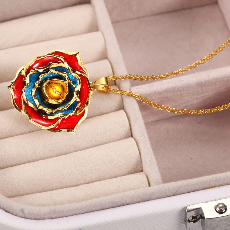 AliveRose Rose Pendant Necklaces Gifts for Women, 24K Gold Dipped Real Rose Dangle Necklace Jewelry - Ideal Gift for Her Wife Mom Anniversaries, Valentines, Birthday, Christmas (Red Blue Yellow) - Image 2