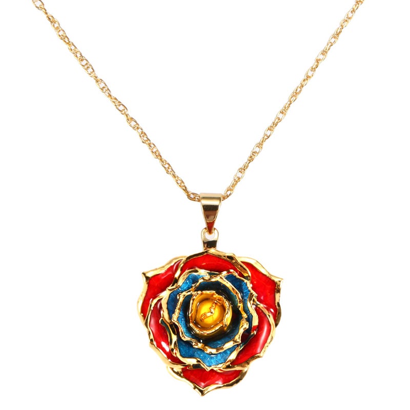 AliveRose Rose Pendant Necklaces Gifts for Women, 24K Gold Dipped Real Rose Dangle Necklace Jewelry - Ideal Gift for Her Wife Mom Anniversaries, Valentines, Birthday, Christmas (Red Blue Yellow) - Image 1
