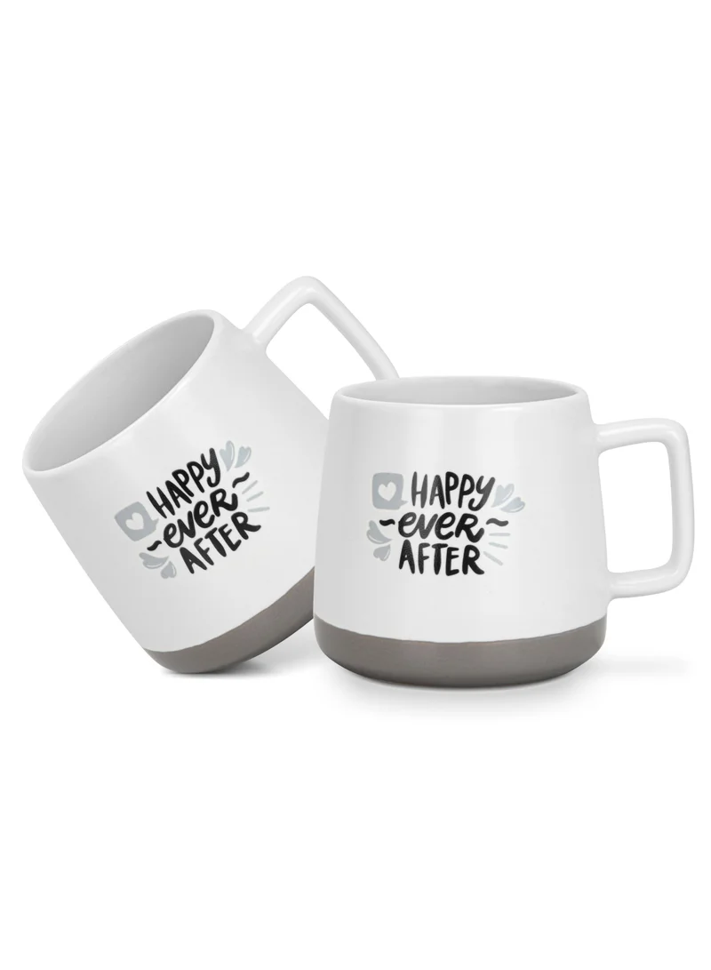 Fissman 2-Piece Mugs 400ml Happy Ever After Coffee Mugs Set Couple Mug Valentines Day, New Bone China with Non Slip Bottom Coffee Cups for for Tea, Coffee, Present For Her/Him, Surprise Gift For Heart Day