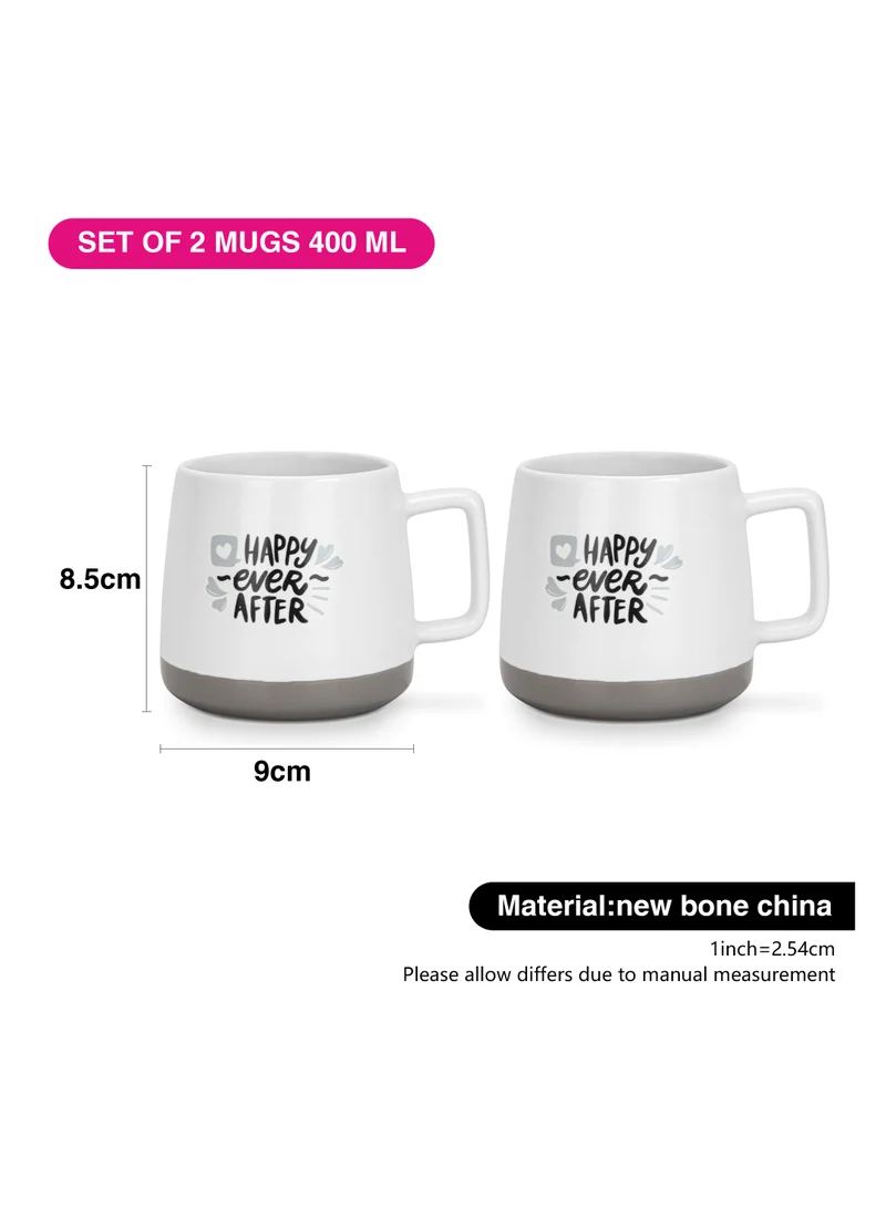 Fissman 2-Piece Mugs 400ml Happy Ever After Coffee Mugs Set Couple Mug Valentines Day, New Bone China with Non Slip Bottom Coffee Cups for for Tea, Coffee, Present For Her/Him, Surprise Gift For Heart Day