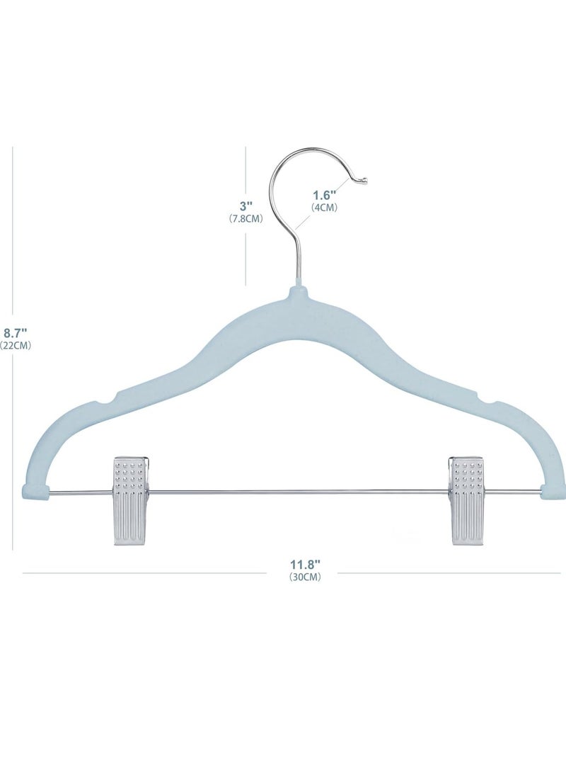 ManGotree 11.8'' Baby Velvet Hangers with Movable Clips, Non-Slip Kids Clothes Hangers, Ultra-Thin Space-Saving Children's Felt Hangers for Shirts, Pants, Dresses, Skirts, Jackets (16 Pack, Blue) - Image 2