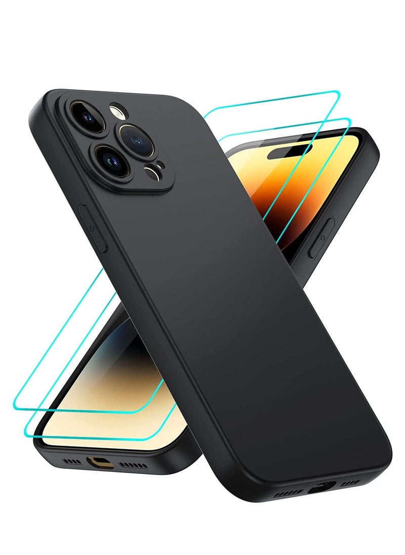 Liquid Silicone Case for iPhone 14 Pro Max, iPhone 14 Pro Max Case with 2 PCS Screen Protector, Shockproof Protective Anti-Scratch Phone Cover for iPhone 14 Pro Max 6.7 inch (Black)