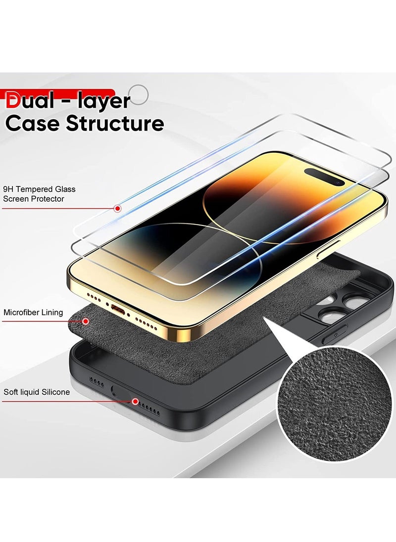 Liquid Silicone Case for iPhone 14 Pro Max, iPhone 14 Pro Max Case with 2 PCS Screen Protector, Shockproof Protective Anti-Scratch Phone Cover for iPhone 14 Pro Max 6.7 inch (Black)