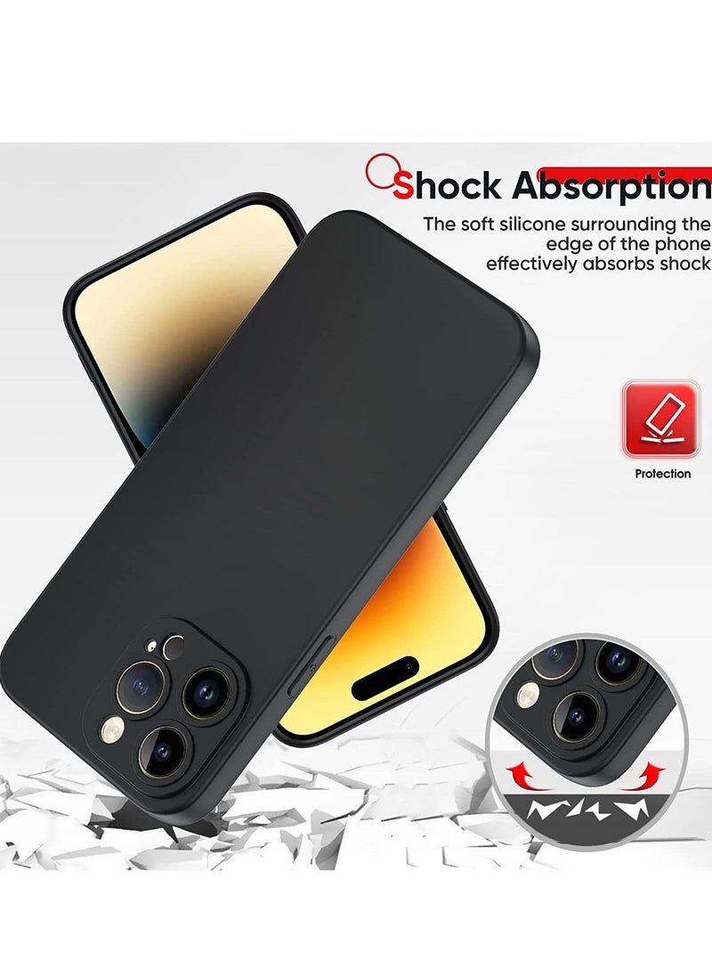 Liquid Silicone Case for iPhone 14 Pro Max, iPhone 14 Pro Max Case with 2 PCS Screen Protector, Shockproof Protective Anti-Scratch Phone Cover for iPhone 14 Pro Max 6.7 inch (Black)