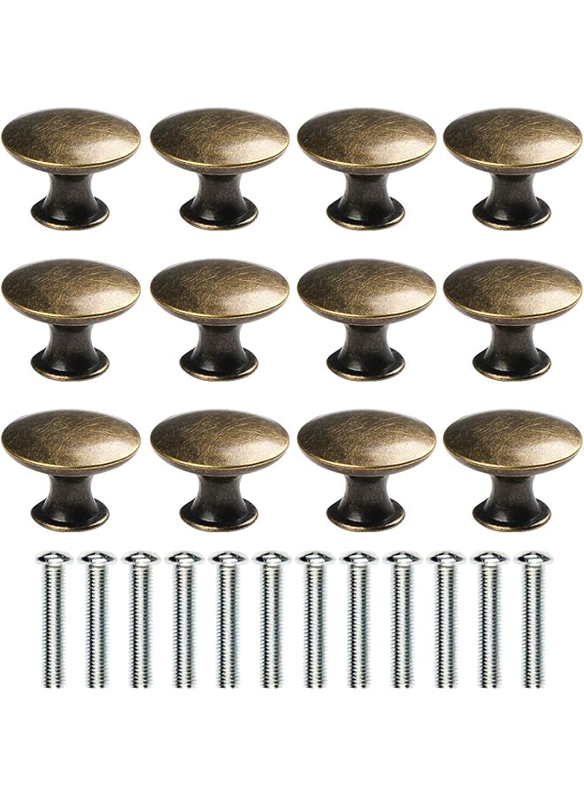 The Bros 12 Pcs Vintage Antique Bronze Knobs Handle Pulls 30mm Brass Round Knobs for Cabinet Drawer Kitchen Bathroom Cupboard Home Office Furniture (Green Bronze)