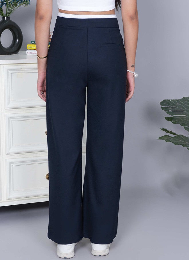 Mlada Store Mlada Women Relaxed Slim Fit High-Rise Cotton Regular Trousers - Image 3