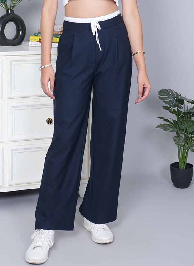 Mlada Store Mlada Women Relaxed Slim Fit High-Rise Cotton Regular Trousers - Image 1