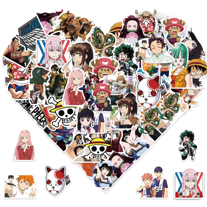 MINRAIN 100PCS Japanese Anime Mixed Funny Cartoon Waterproof Sticker for Water Bottles Cartoon Characters Stickers for Kids, Toddlers, Teens, Girls, Adults (Japanese Anime) - Image 1